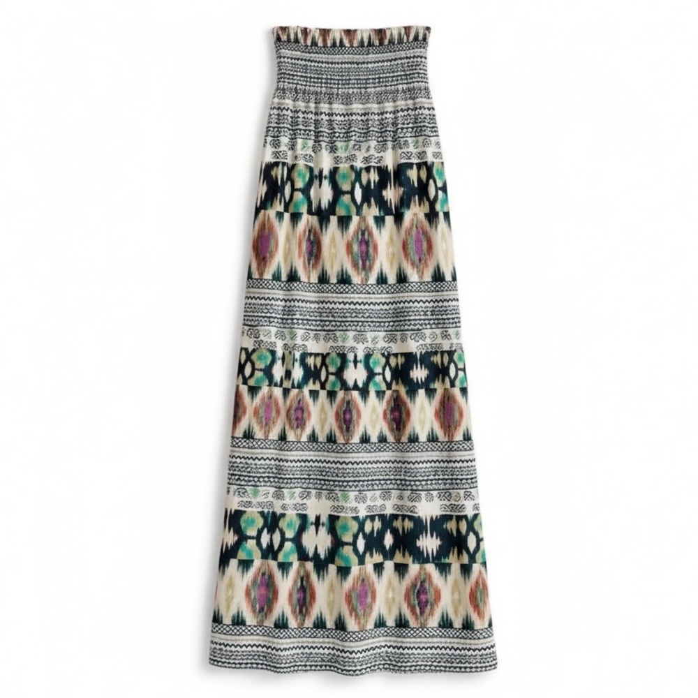 Only Strapless Maxi Dress Ikat Boho Resortwear Vacation Travel Date Night XS